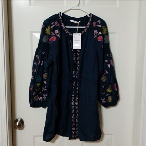 ✨4xHP✨Navy Blue Short Embroidered Tunic MidiDress✨ - Picture 9 of 12